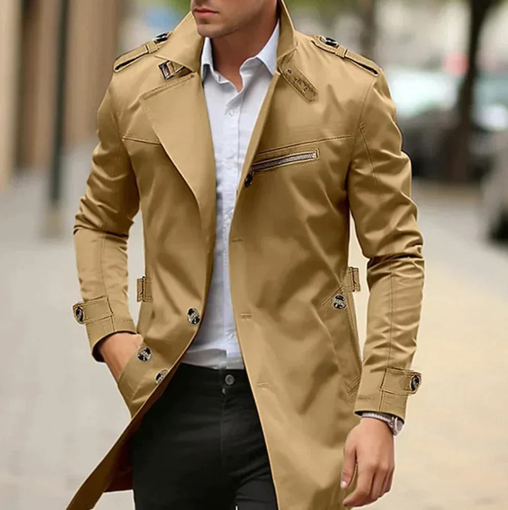 Herre Trenchcoat - Dobbelspent - Skreddersydd Passform - Klassisk Design - Notch Krage