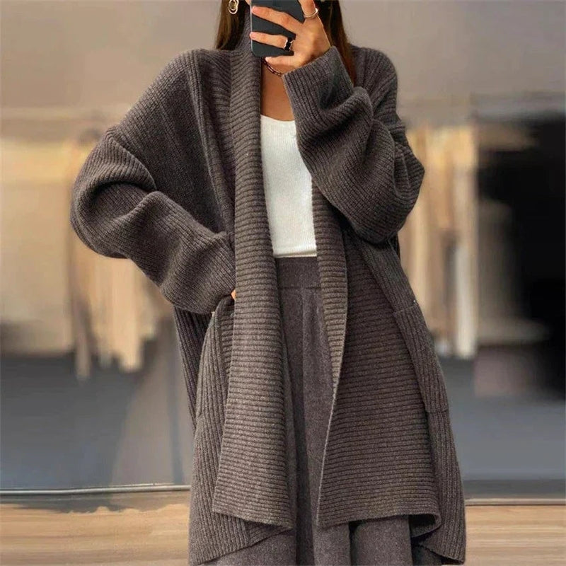 Stilig oversized cardigan med store sidelommer for kvinner