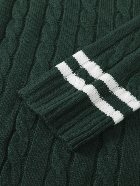 Herregenser - Kabelstrikket Design - V-hals med Stripekant - Myk og Komfortabel