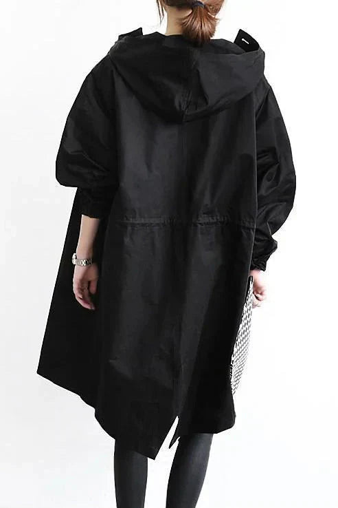 Dame trenchcoat - Casual oversized passform - Høy krage med hette - Knapper og sidelommer