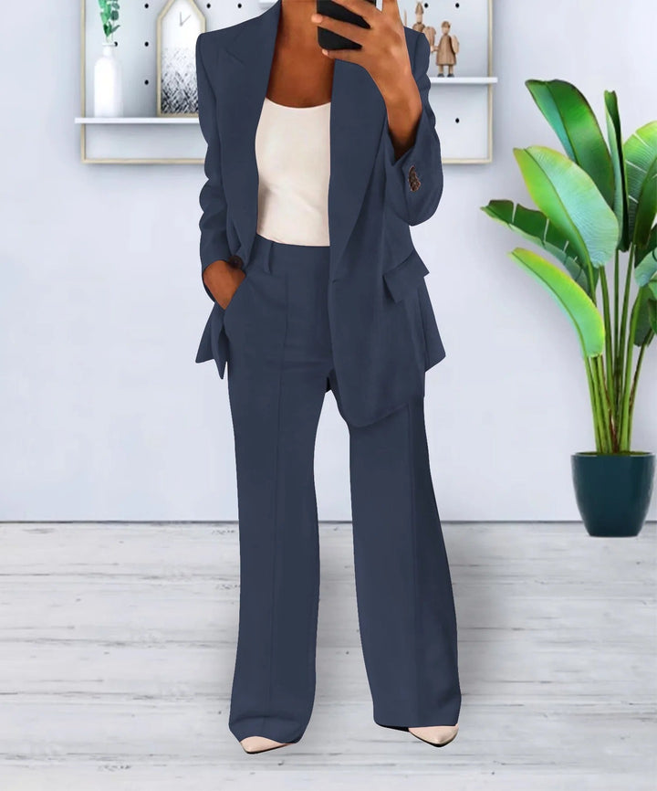 Dame Buksedress – Oversized Blazer med Vide Bukser – Høyt Liv – Elegant Business Look