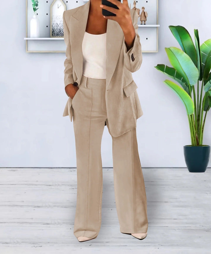 Dame Buksedress – Oversized Blazer med Vide Bukser – Høyt Liv – Elegant Business Look